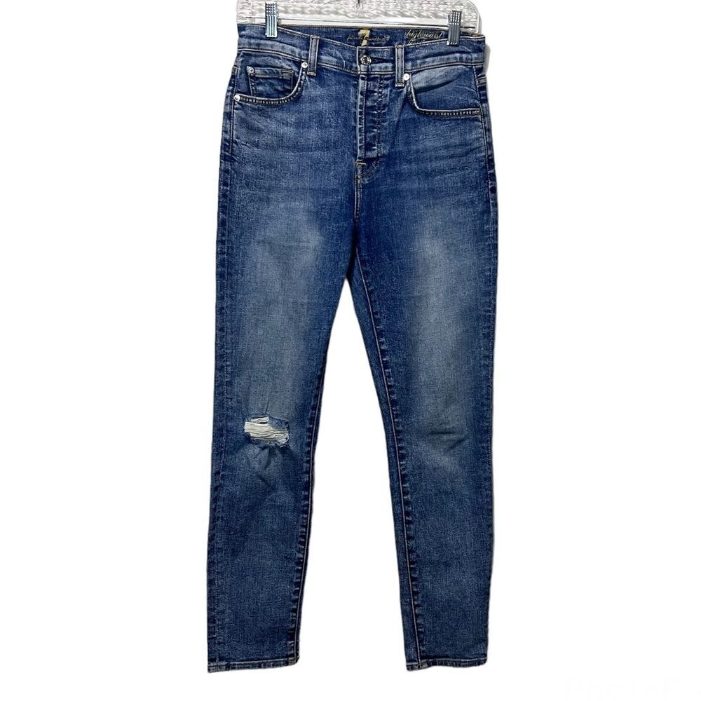 7 for All Mankind Josefina High Waist Dark Wash Distress Straight Jeans Size 26